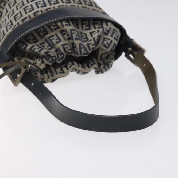 FENDI Zucchino Canvas Shoulder Bag Navy Silver - Picture 7 of 13